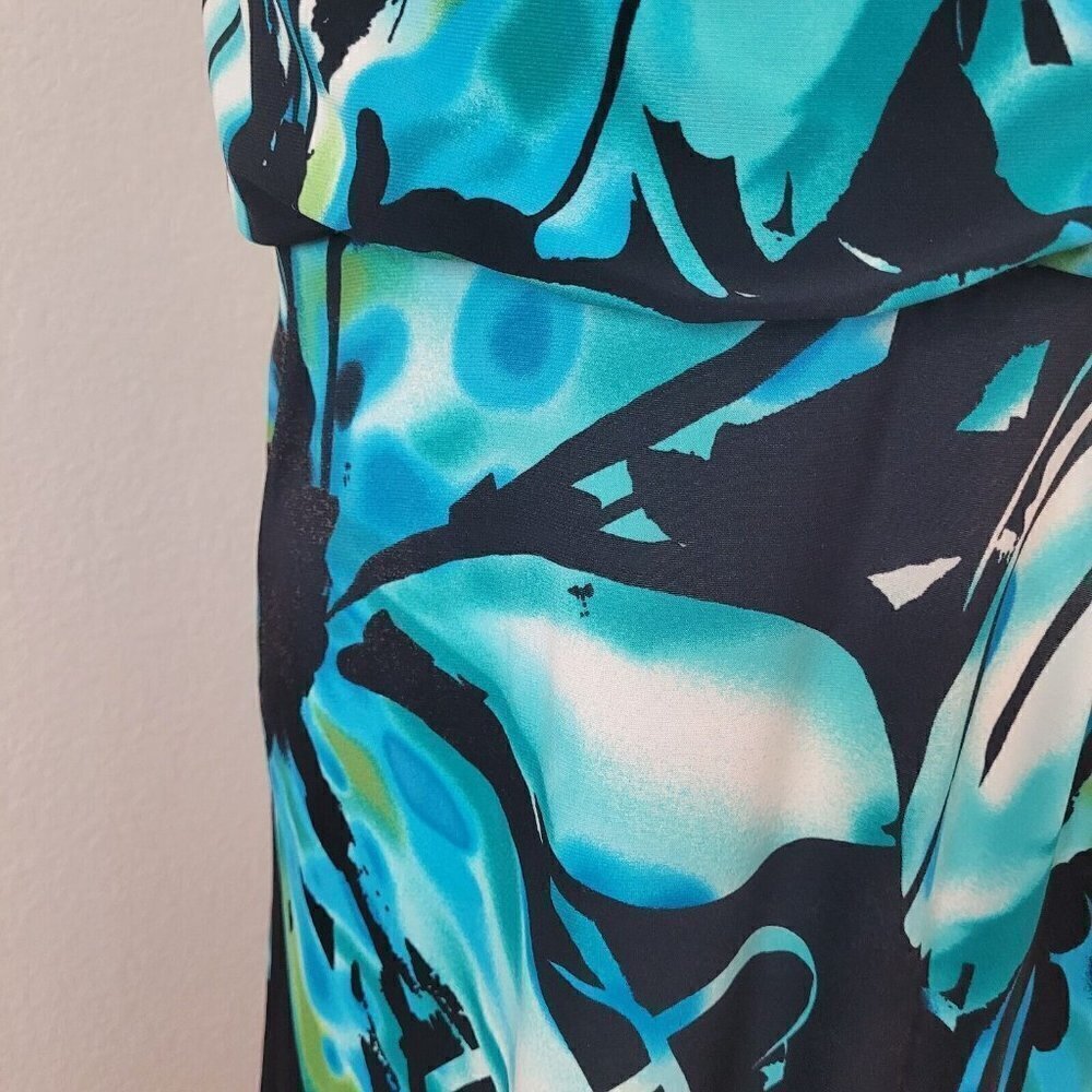 Jones New York Cowl Neck Blouson Blue/Black Floral Knee Length Dress Size 6 - Picture 9 of 11